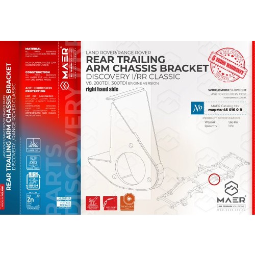 maprts-450160R MAER Discovery I / Range Rover Classic / V8 / 2/300 Tdi Rear Trailing Arm Chassis Bracket Right