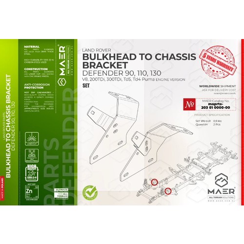 maprts-203010000-00 MAER Defender 90/ 110/ 130 / V8 / 2/300 Tdi / Td5 / Tdci Puma Bulkhead To Chassis Bracket