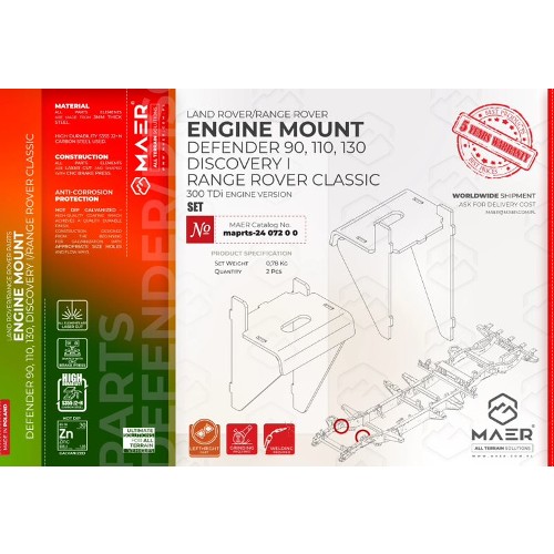 maprts-2407200 MAER Defender 90/ 110/ 130 / Discovery I/ Range Rover Classic / 300 Tdi Engine Mount