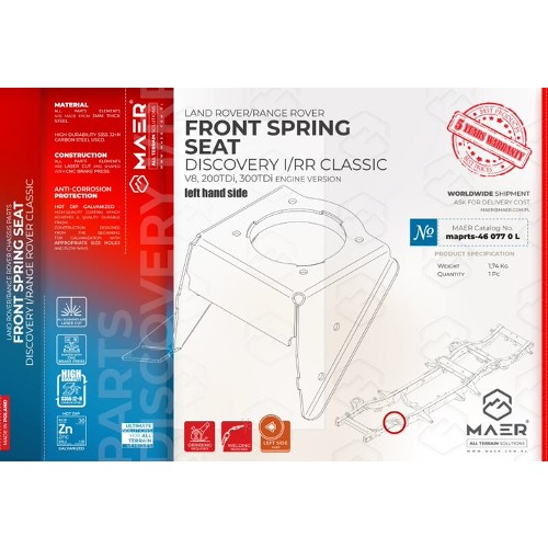 maprts-46 0770L MAER Discovery I / Range Rover Classic / V8 / 3/200 Tdi Front Spring Seat Left