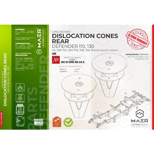 maprts-102100001001.00 MAER Defender 110 / 130 2/300 Tdi V8/ Td5 / Tdci Puma Dislocation Cones Rear