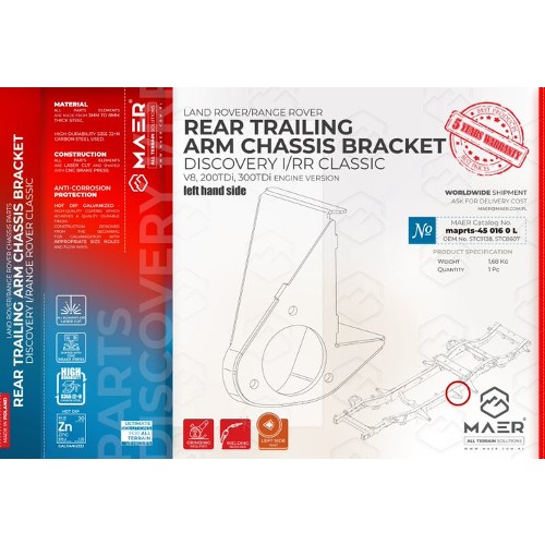 maprts-450160L MAER Discovery I / Range Rover Classic / V8 / 2/300 Tdi Rear Trailing Arm Chassis Bracket Left