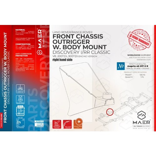 maprts-450170R MAER Discovery I / Range Rover Classic /V8 / 3/200 Tdi Front Chassis Outrigger W. Body Mount Included Right