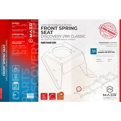 maprts-46 0770R MAER Discovery I / Range Rover Classic / V8 / 3/200 Tdi Front Spring Seat Right