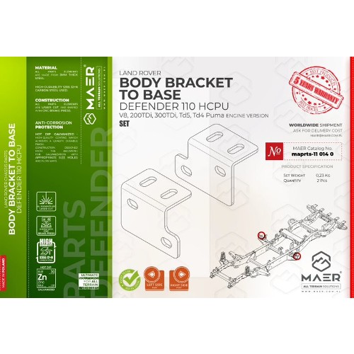maprts-110140 MAER Defender 110 HCPU/ 2/300 Tdi V8 / Td5 / Tdci Puma Body Bracket To Base