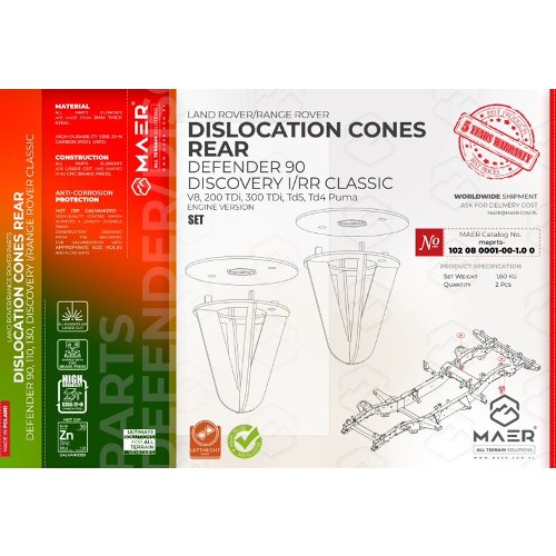 maprts-102080001001.00 MAER Defender 90 / Discovery I / Range Rover Classic / 2/300 Tdi V8/ Td5 / Tdci Puma Dislocation Cones Rear
