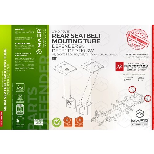 maprts-102110000-00-1.0 MAER Defender 90 /110 SW / V8 / 2/300 Tdi / Td5 / Tdci Puma Rear Seatbelt Mounting Tube